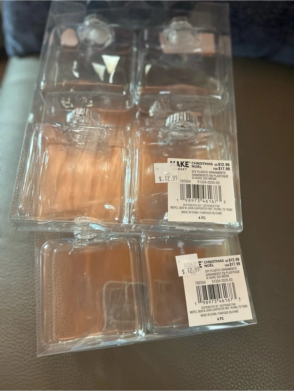 Make Market Christmas Noel Clear Plastic Square Ornament Packs